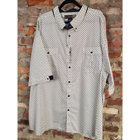 New Mens Button Up Shirt Sz 5x Short Sleeve Polka Dots Black & White J - Picture 1 of 3
